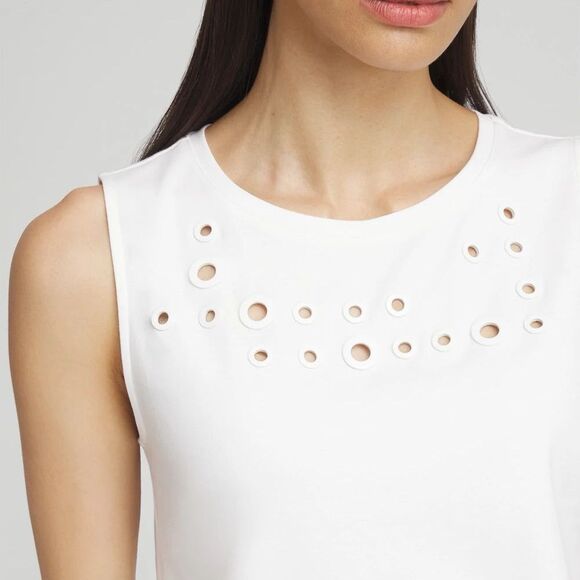 Chicos Grommet Neck Detail Tank Alabaster 2 NWT IN PACKAGE - Picture 4 of 10